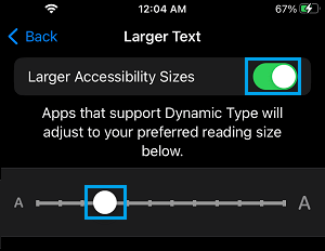 Enable Larger Accessibility Size on iPhone