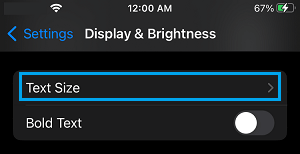 Text Size Settings Option on iPhone