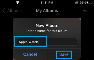Type Name For New Photo Album on iPhone