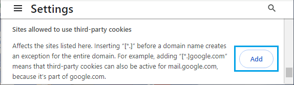 Add Websites to Allow Cookies in Google Chrome