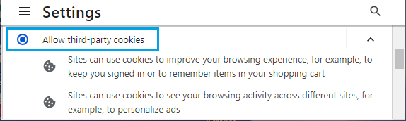Allow third-party cookies in Google Chrome