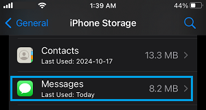 Messages Tab on iPhone Storage Screen