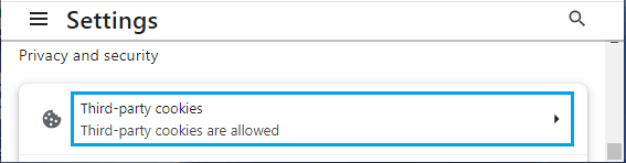 Third-party cookies tab in Chrome