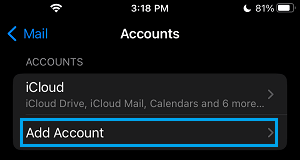 Add Email Account to Mail App on iPhone