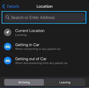 Search New Location For Reminder on iPhone