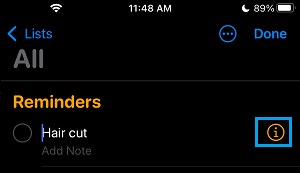 Open Reminder Details From All Reminders Card on iPhone