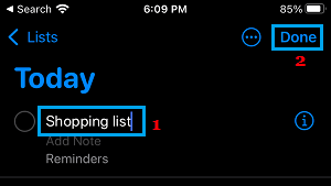 Save New Reminder on iPhone