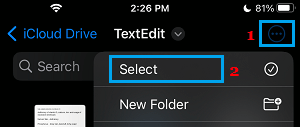 Select Files Option on iCloud Drive