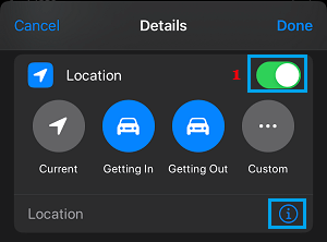 Location Based Reminder Details Screen on iPhone 