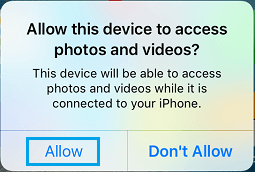 Allow Device to Access Photos on iPhone