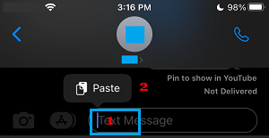 Paste Option in Messages App iPhone