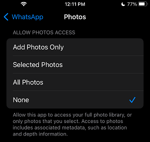 Prevent WhatsApp From Accessing Photos on iPhone