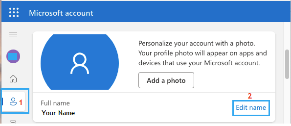 Edit User Name Option on Microsoft Account Page