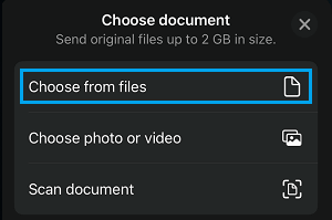 Choose Document Option in WhatsApp