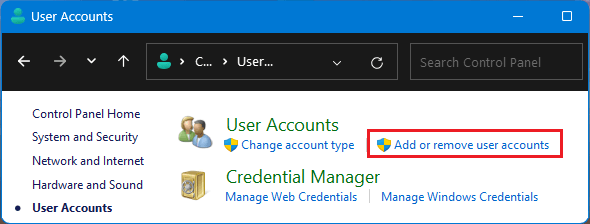 Add Remove User Accounts Option On Windows Control Panel