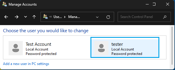 Select User Name on Windows Computer