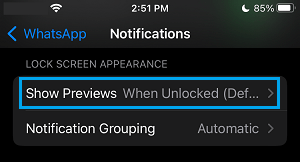Show Message Previews Settings Option in WhatsApp