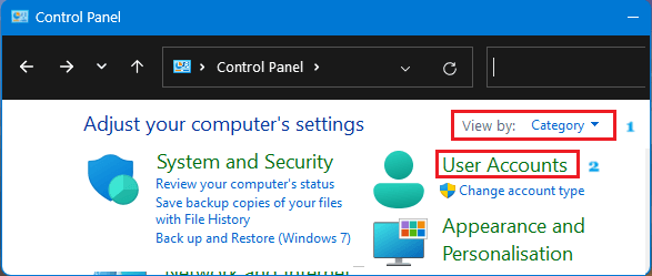 User Accounts Tab on Windows Control Panel