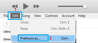 Edit Preferences Option in iTunes