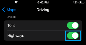 Avoid Highways Option in Apple Maps