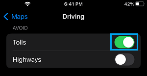 Avoid Tolls Option in Apple Maps