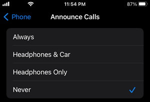 Never Announce Incoming Calls on iPhone