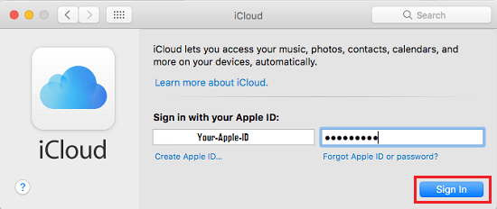 Sign-in to iCloud Drive on Mac