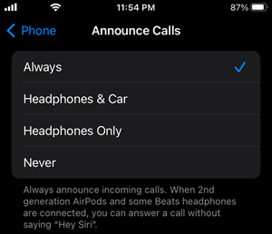 Always Announce Calls on iPhone