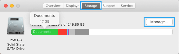 Manage Storage Option on Mac