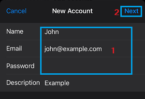 Add New Email Account Details on iPhone