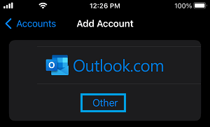 Select Other Email Service Option on iPhone