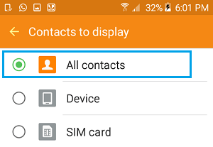Option „Alle Kontakte Anzeigen“ Auf Dem Android-Telefon