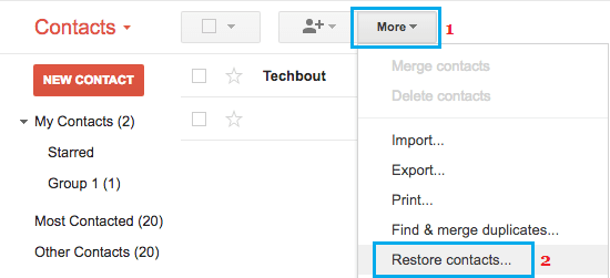 Option „Kontakte Wiederherstellen“ In Gmail