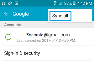 Synchronisieren Sie Alle Kontakte Von Der Gmail-Option Auf Dem Android-Telefon