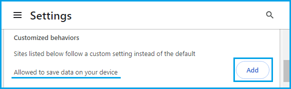 Allow Website to Store Data Option in Google Chrome
