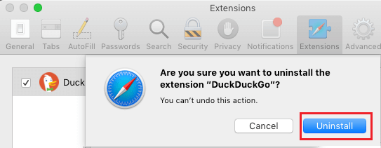 Confirm to Uninstall Safari Extension on Mac