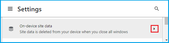 On Device Site Data Settings Option in Google Chrome