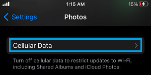 Cellular Data Settings Option For Photos on iPhone