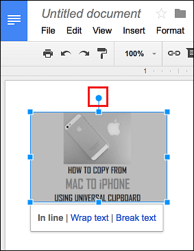 Blue Dot in Google Docs to Rotate Picture