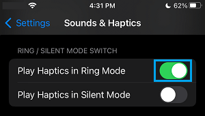 Enable Play Haptics in Ring Mode on iPhone