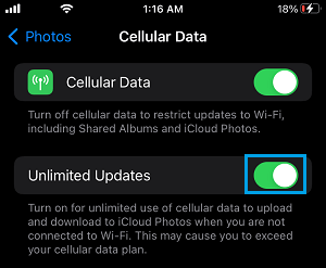 Enable Unlimited Cellular Data For Photos on iPhone