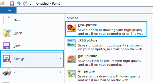 Save File Options in Windows Paint App