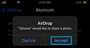 Accept AirDrop on iPhone