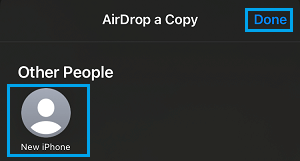 Select Other iPhone For AirDrop