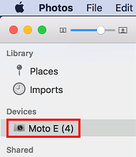 Android Phone in Mac Photos App Side Menu