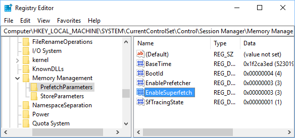EnableSuperFetch Registry in Windows 10