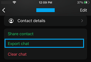 Export WhatsApp Chat Option on iPhone