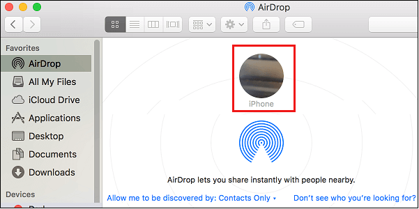 iPhone on AirDrop Screen on Mac