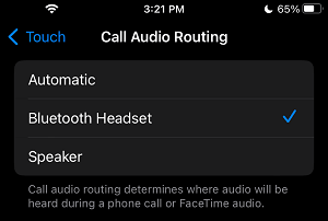 Select Bluetooth Headset As Call Audio Routing Device on iPhone