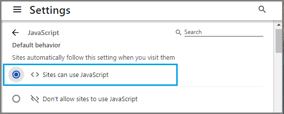 Sites Can Use JavaScript Option in Google Chrome